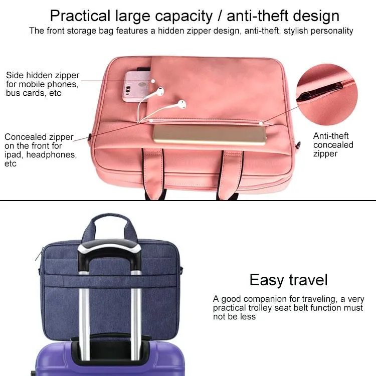 13.3 Inch Waterproof Anti-theft One-shoulder Handbag with Suitcase Belt | Navy Blue
