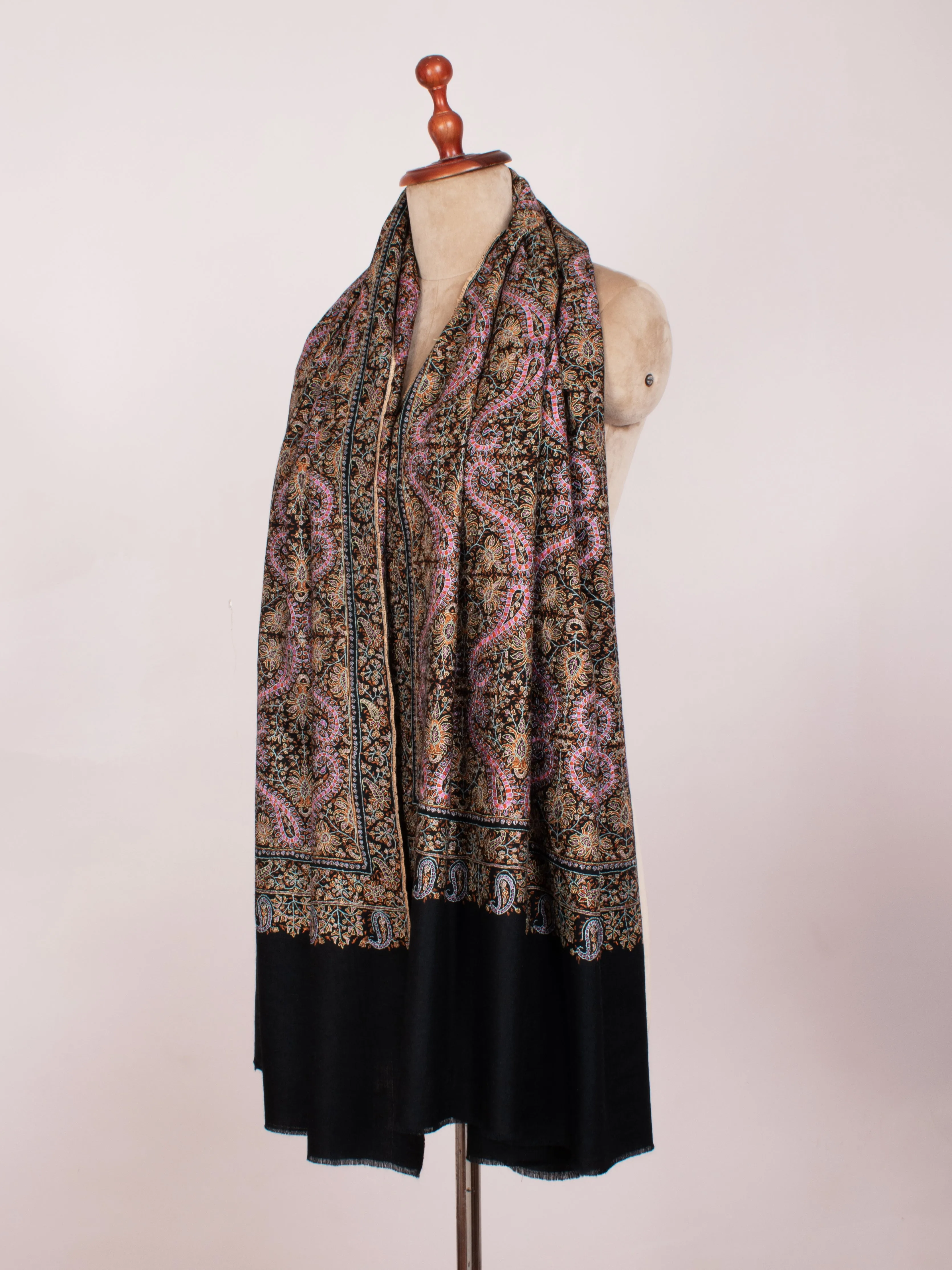 Black Silk Embroidery thread Pure Pashmina Evening Wrap
