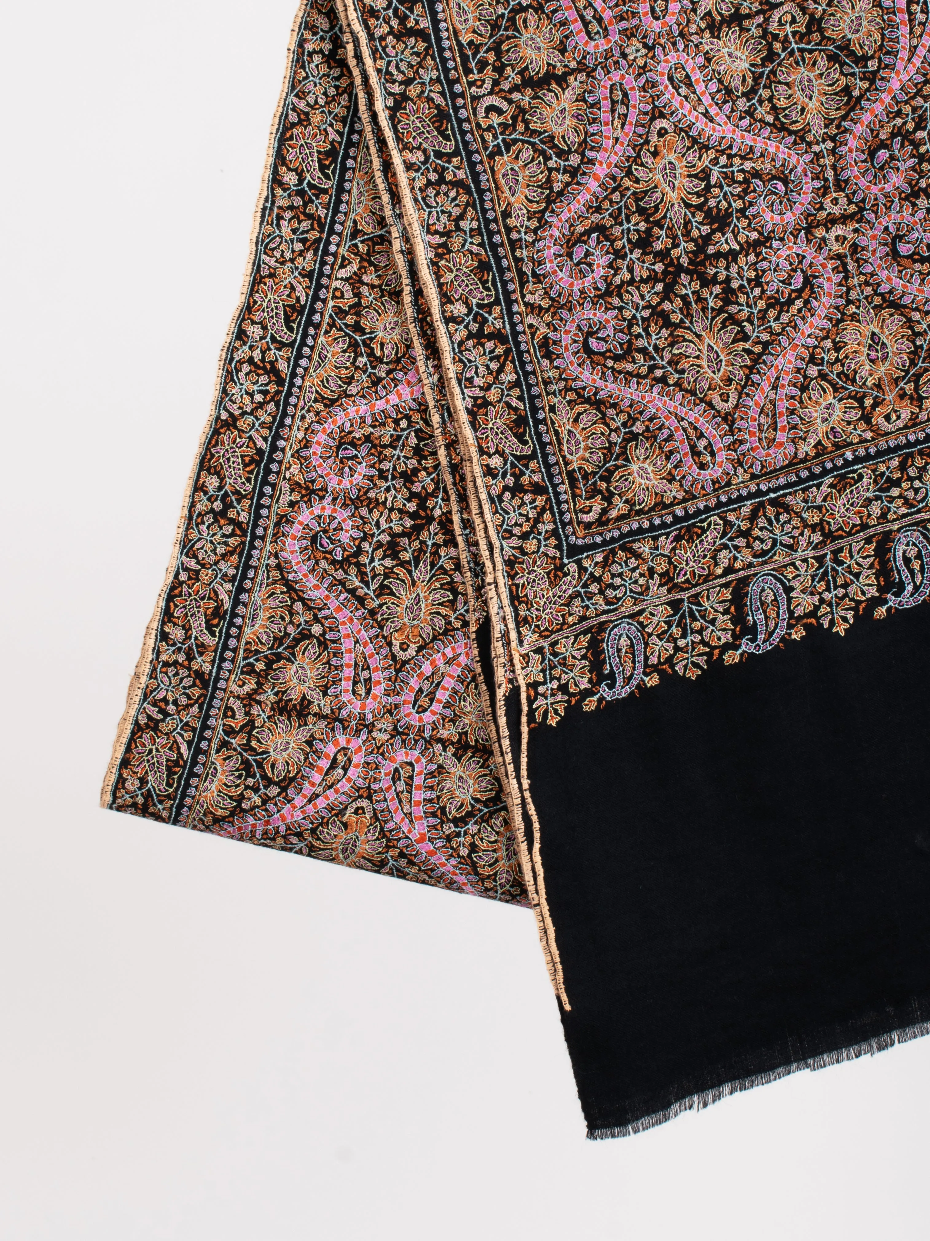 Black Silk Embroidery thread Pure Pashmina Evening Wrap