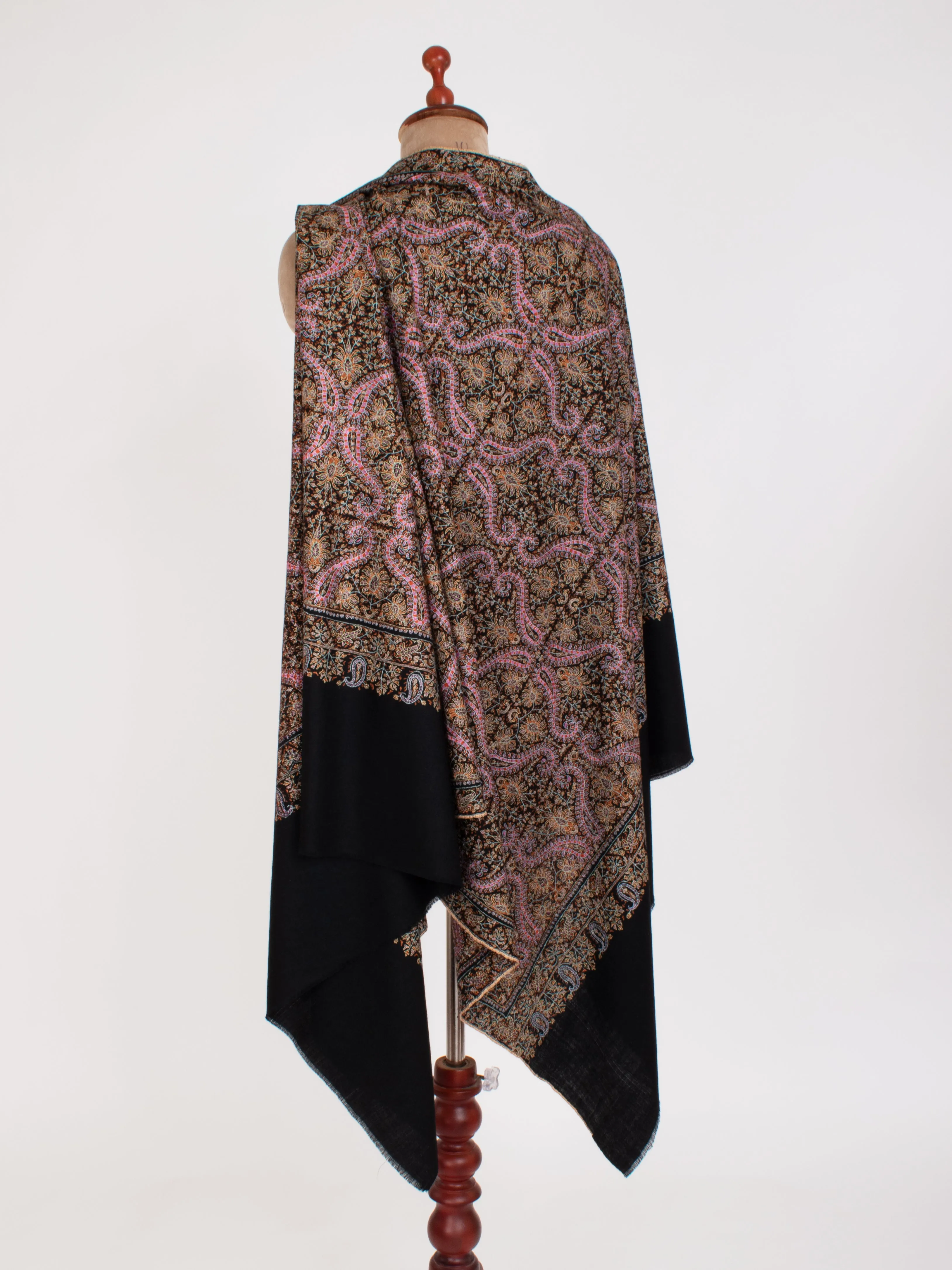 Black Silk Embroidery thread Pure Pashmina Evening Wrap