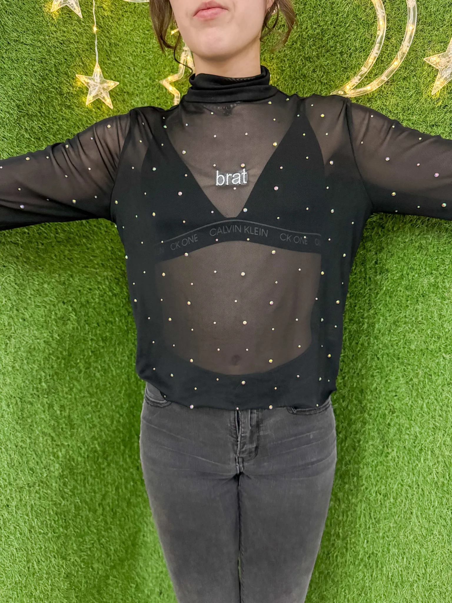 Brat Sheer Bedazzled Long Sleeve M