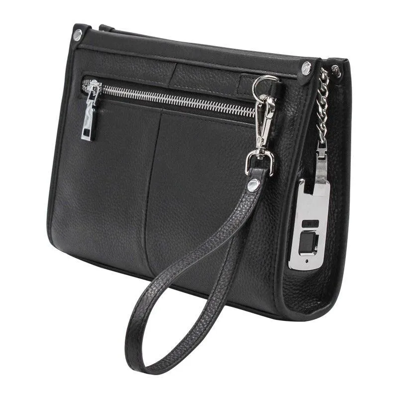 Business First Layer Leather Handbag Fashion Fingerprint Lock Male Wallet