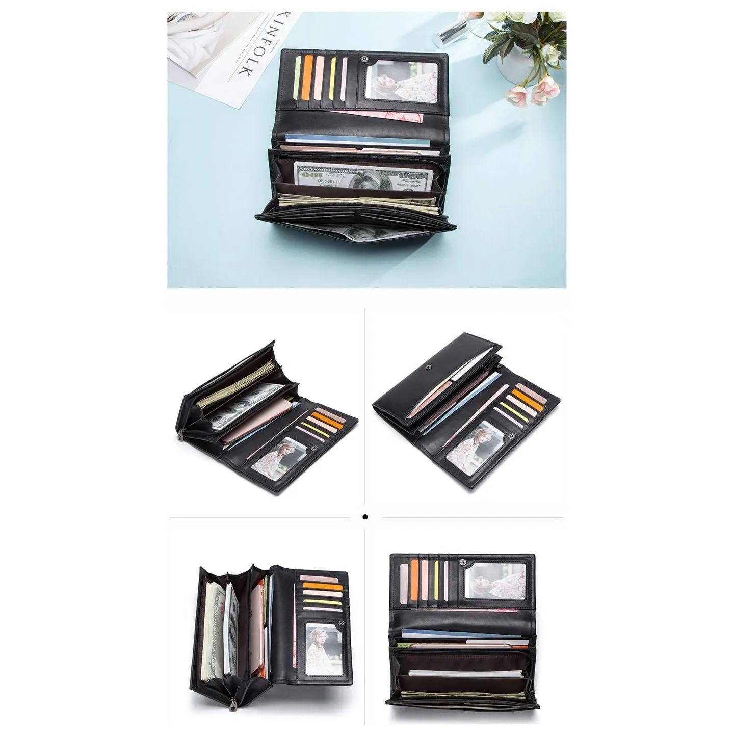 ChicGlam Cowhide Leather Long Wallet