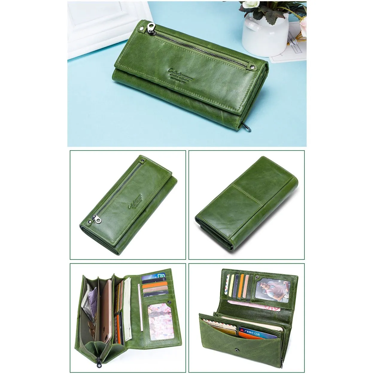 ChicGlam Cowhide Leather Long Wallet