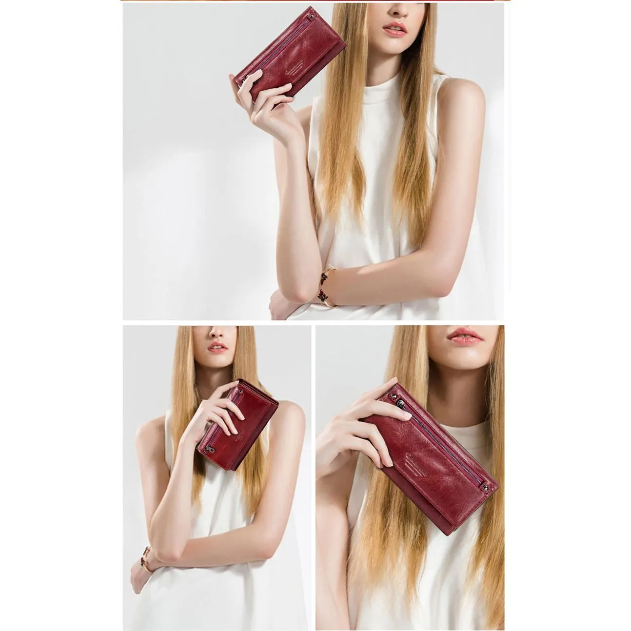 ChicGlam Cowhide Leather Long Wallet