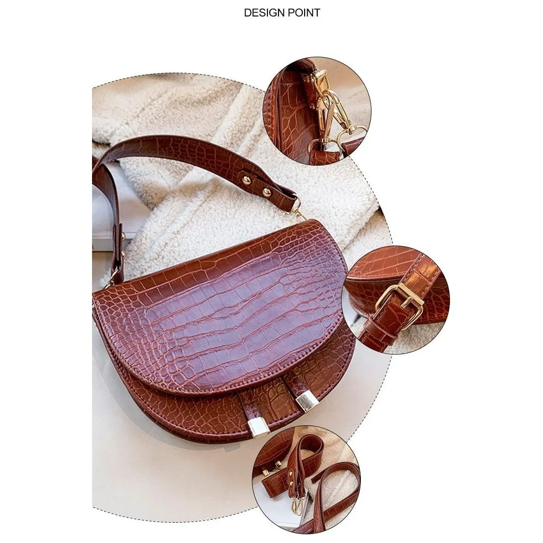 CrocLuxe Exotic PU Semicircle Clutch Bag
