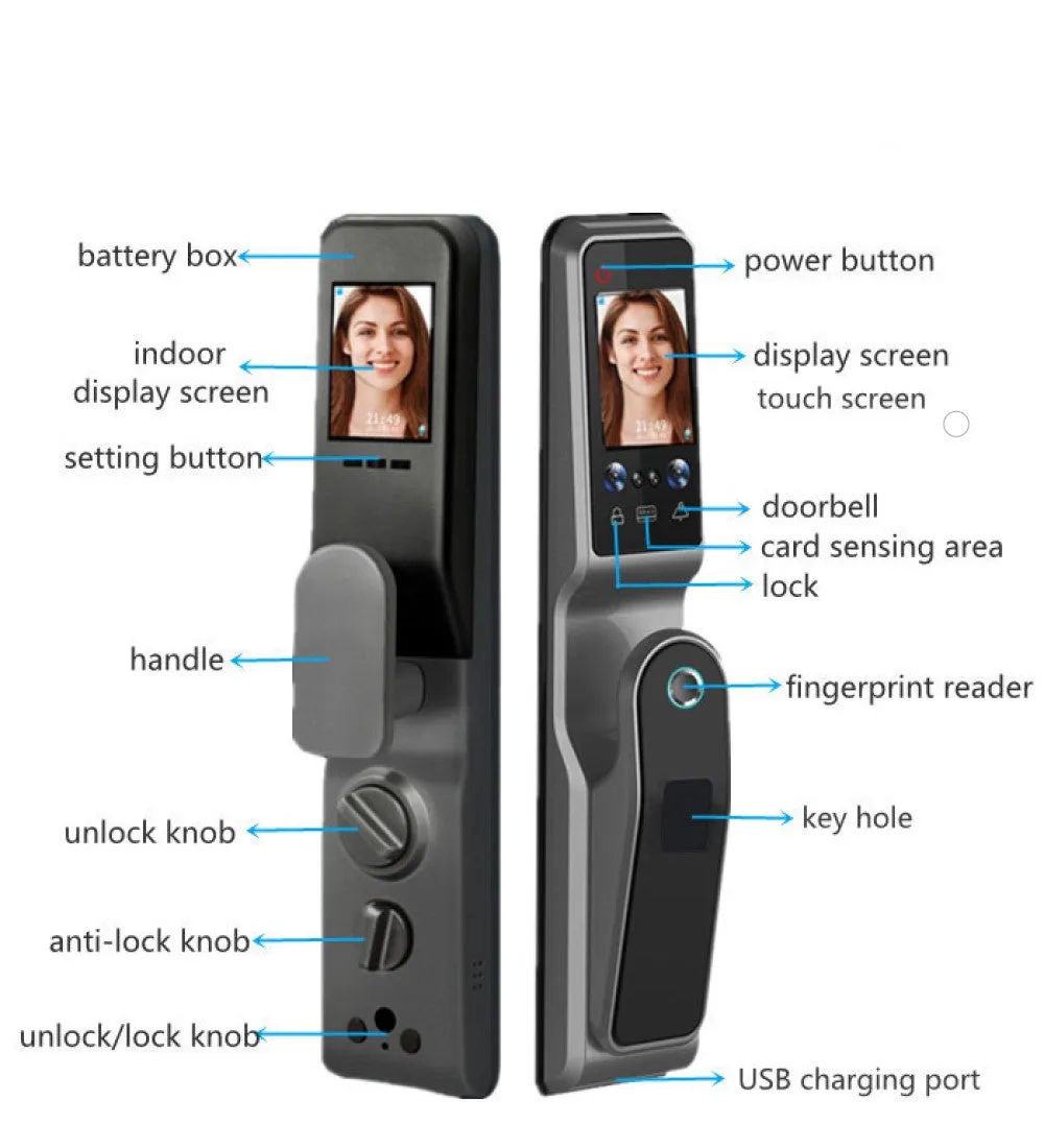 ENERGY- Smart Door Lock Face Recognition Palm Scan Biometric Fingerprint and Remote Wi-Fi App  , Built-in Camera and Doorbell