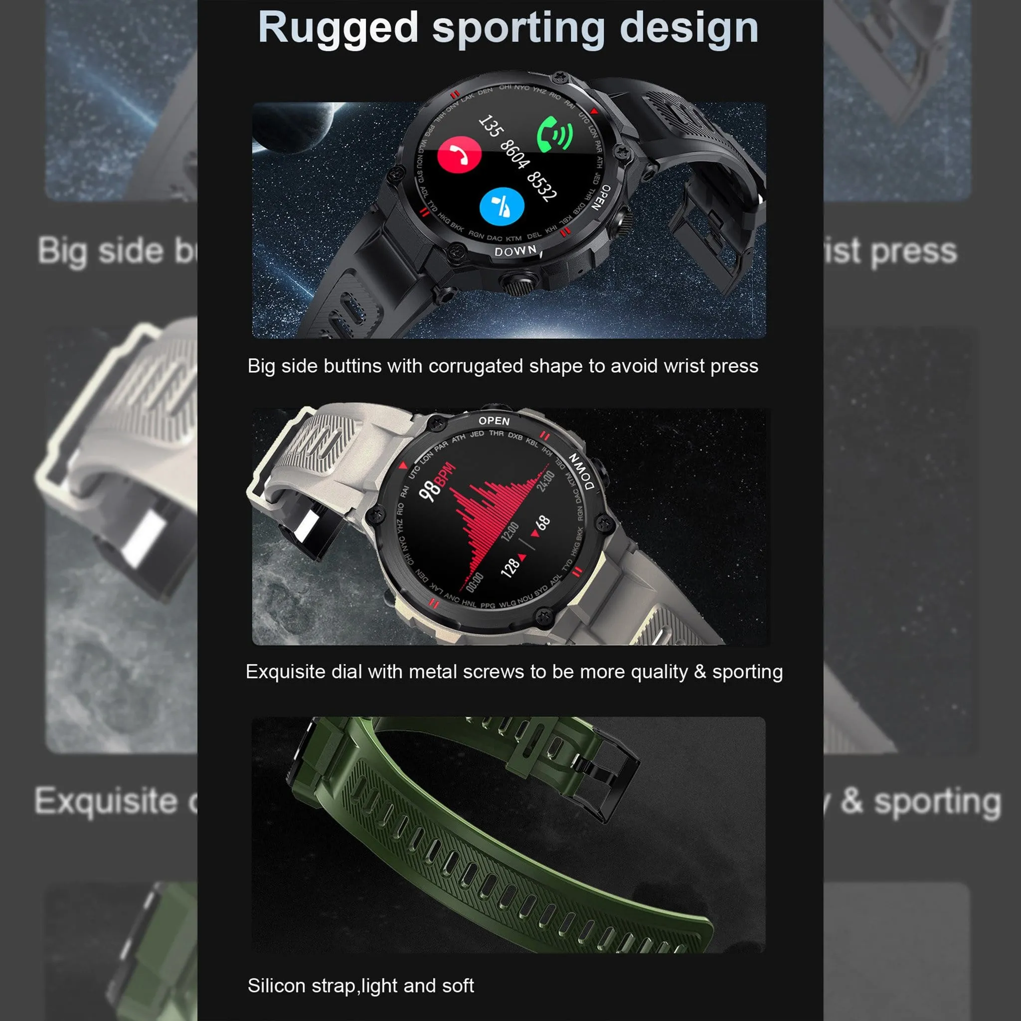 Fashion Combat Bluetooth Calls Doctor Smartwatch Full Touch Screen Music Play