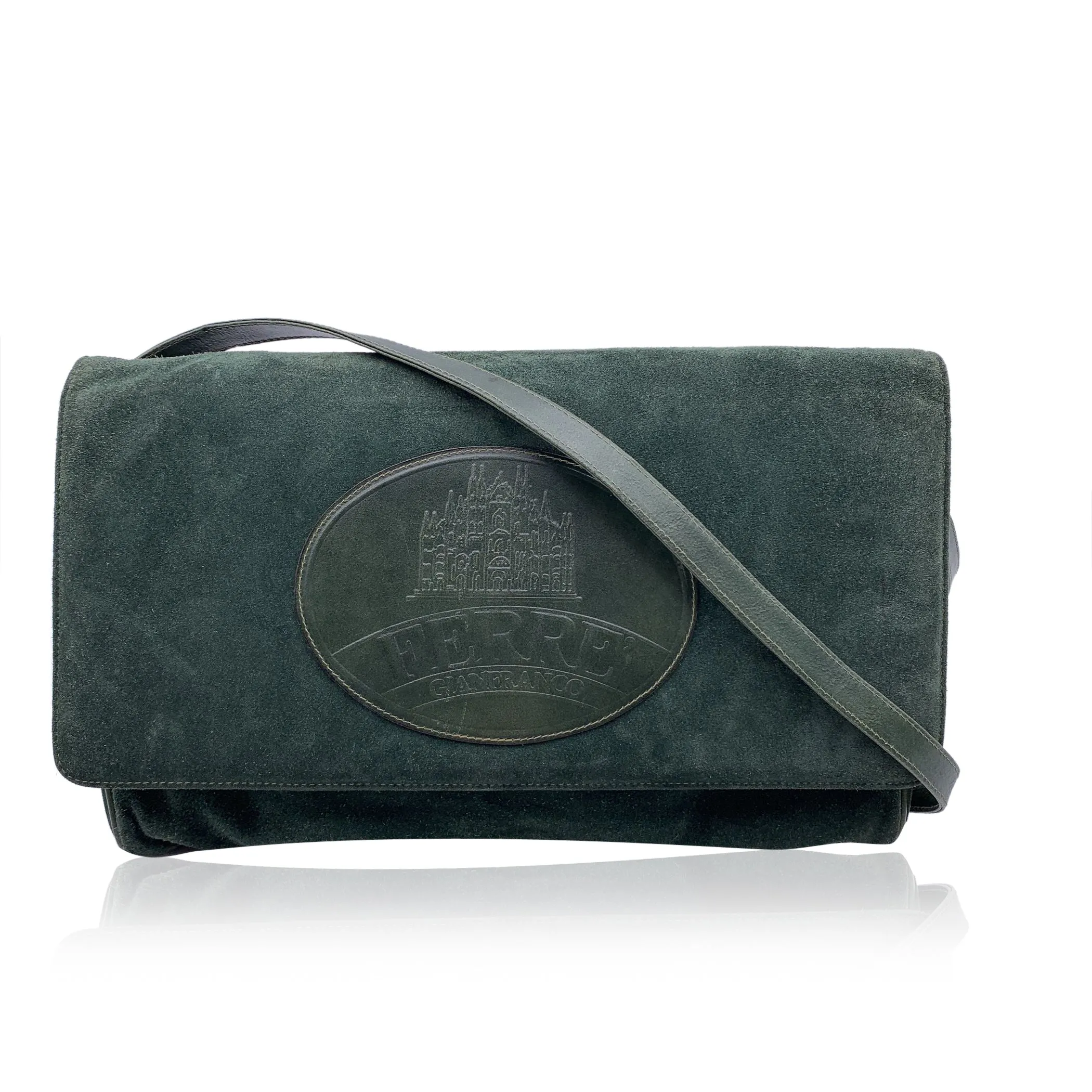 Gianfranco Ferré Vintage Green Suede Convertible Shoulder Bag