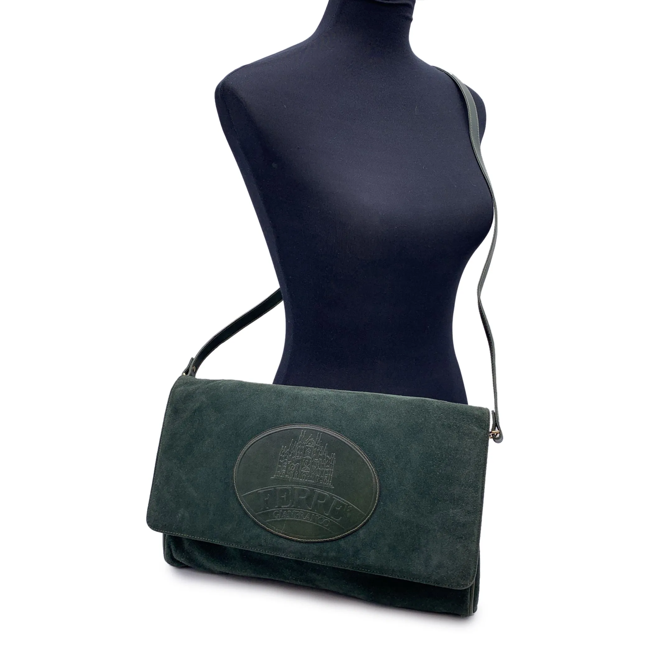 Gianfranco Ferré Vintage Green Suede Convertible Shoulder Bag