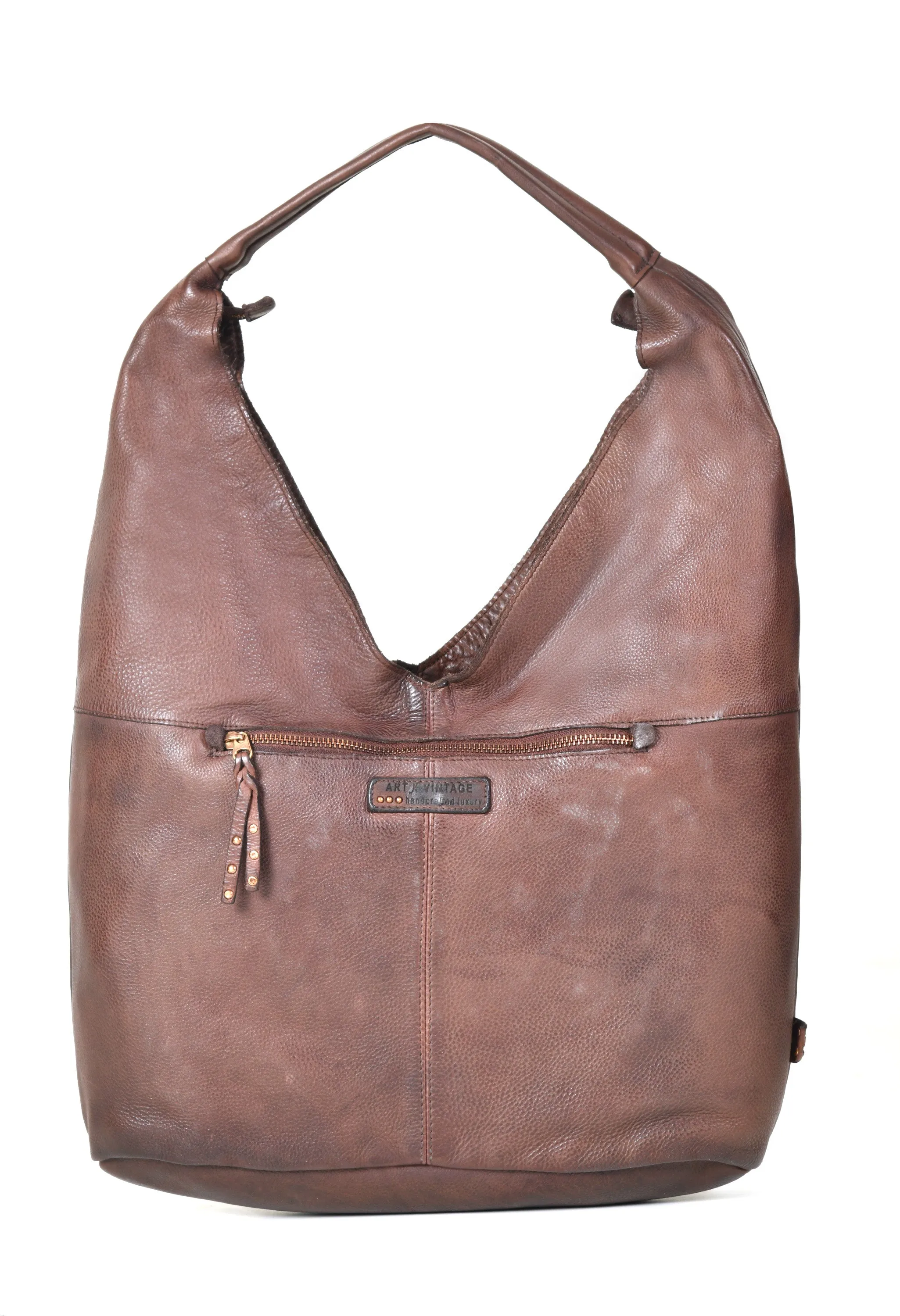 Glory: Art N Vintage Brown Leather Hobo Bag