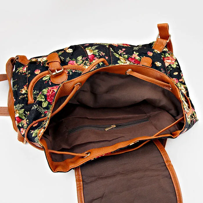 iLLASPARKZ Faux Leather Trimmed Rose Print Backpack Bag
