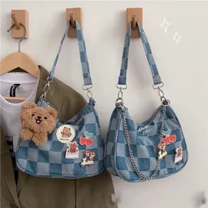 INS JAPANESE DENIM PLAID RETRO SHOULDER BAG BY90112