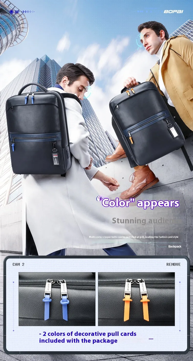 Leather Computer Business Backpack Large Capacity Multifunctional