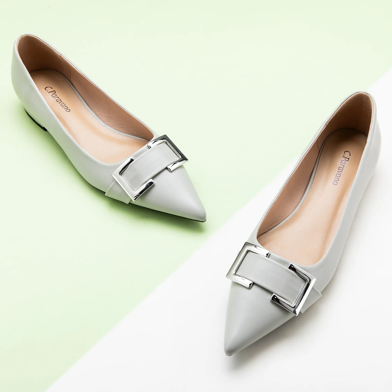 Metal Buckle Flats (Aida) Grey