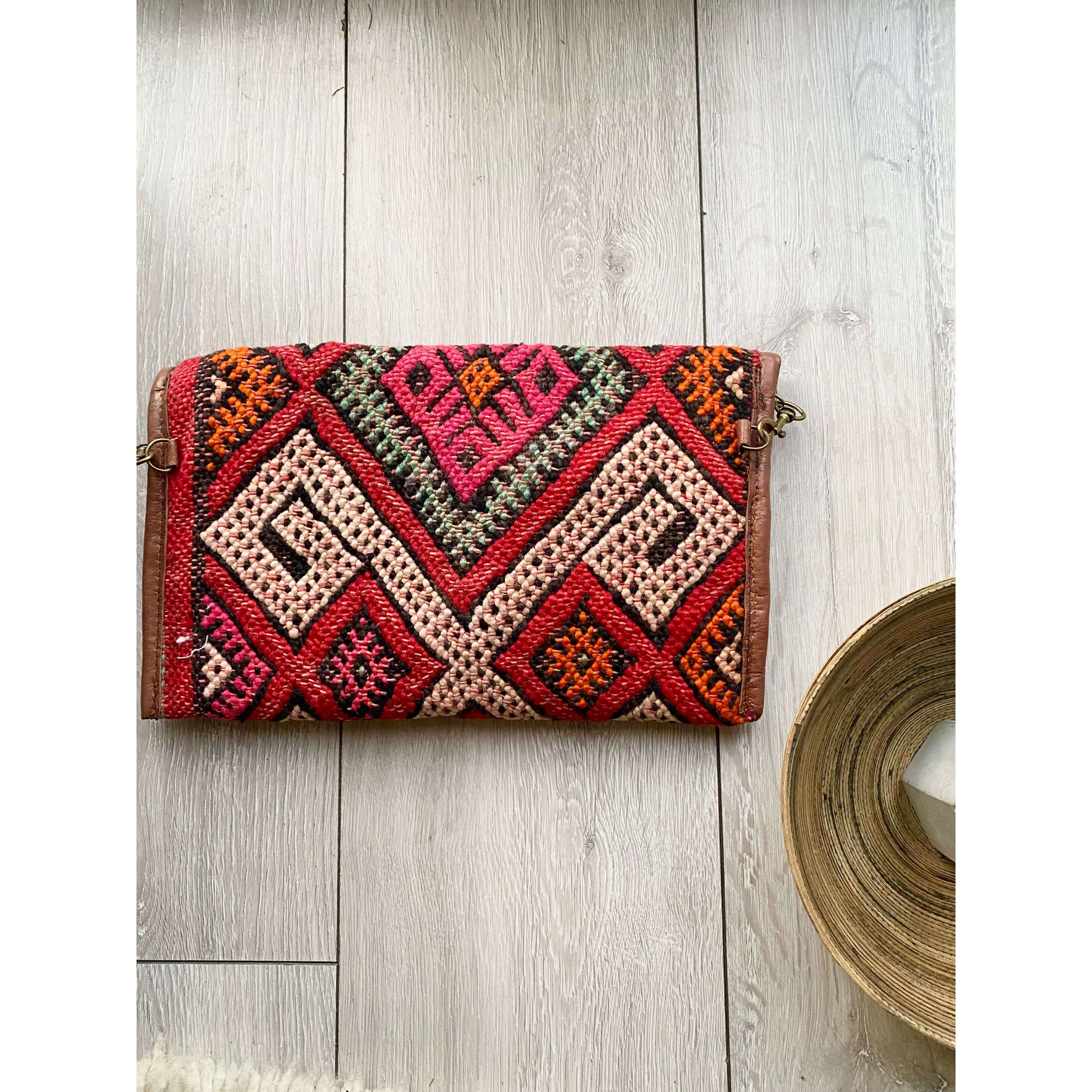 Moroccan Red Multi Colour Kilim Hand Clutch no. 4