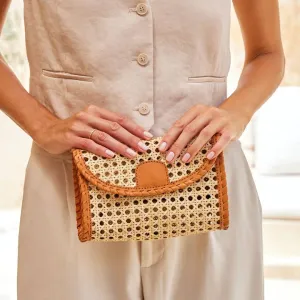 The Winding Road Rattan Clutch with Leather Trim and Crossbody Strap