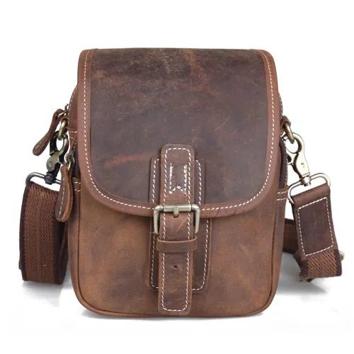 TIDING Small Vintage Leather Messenger Bag Waist Fanny Pack Cross body Bag Purse For Men Women 3006