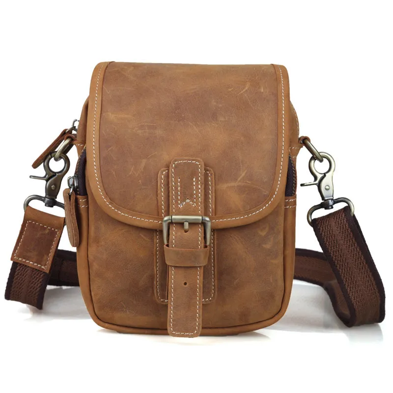 TIDING Small Vintage Leather Messenger Bag Waist Fanny Pack Cross body Bag Purse For Men Women 3006