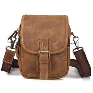 TIDING Small Vintage Leather Messenger Bag Waist Fanny Pack Cross body Bag Purse For Men Women 3006