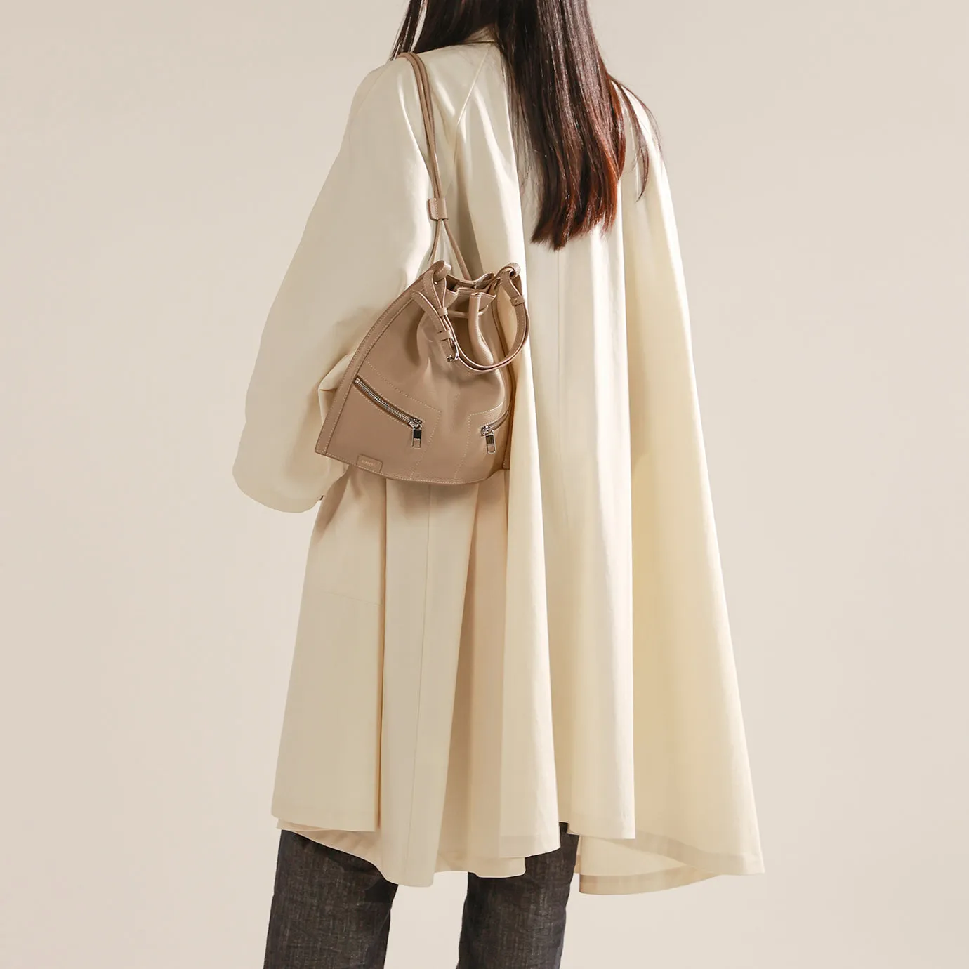 Ursula 2-Styles Petit Sac À Dos Hobo  - Gris Chaud