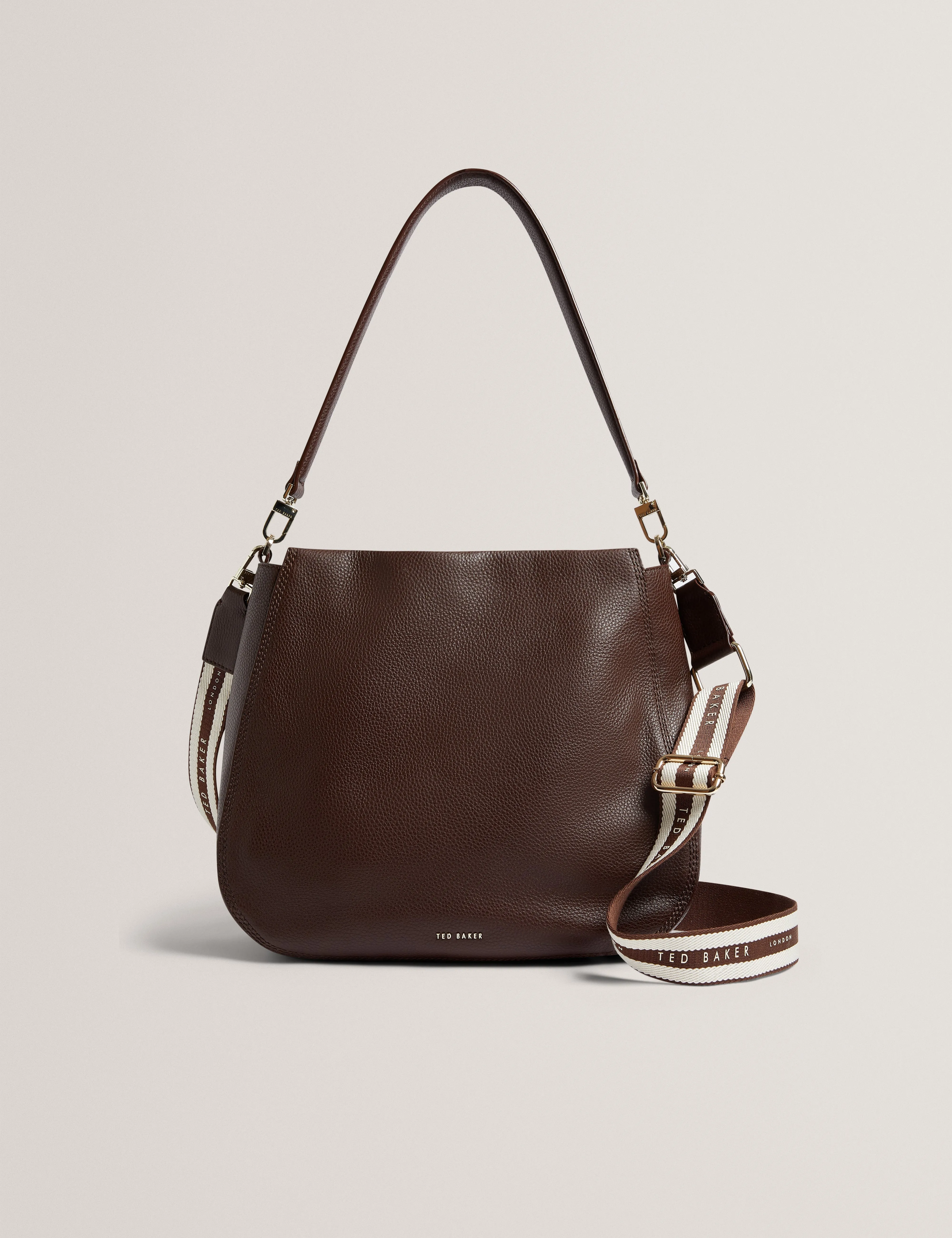 Willda Branded Webbing Leather Hobo Bag Brown